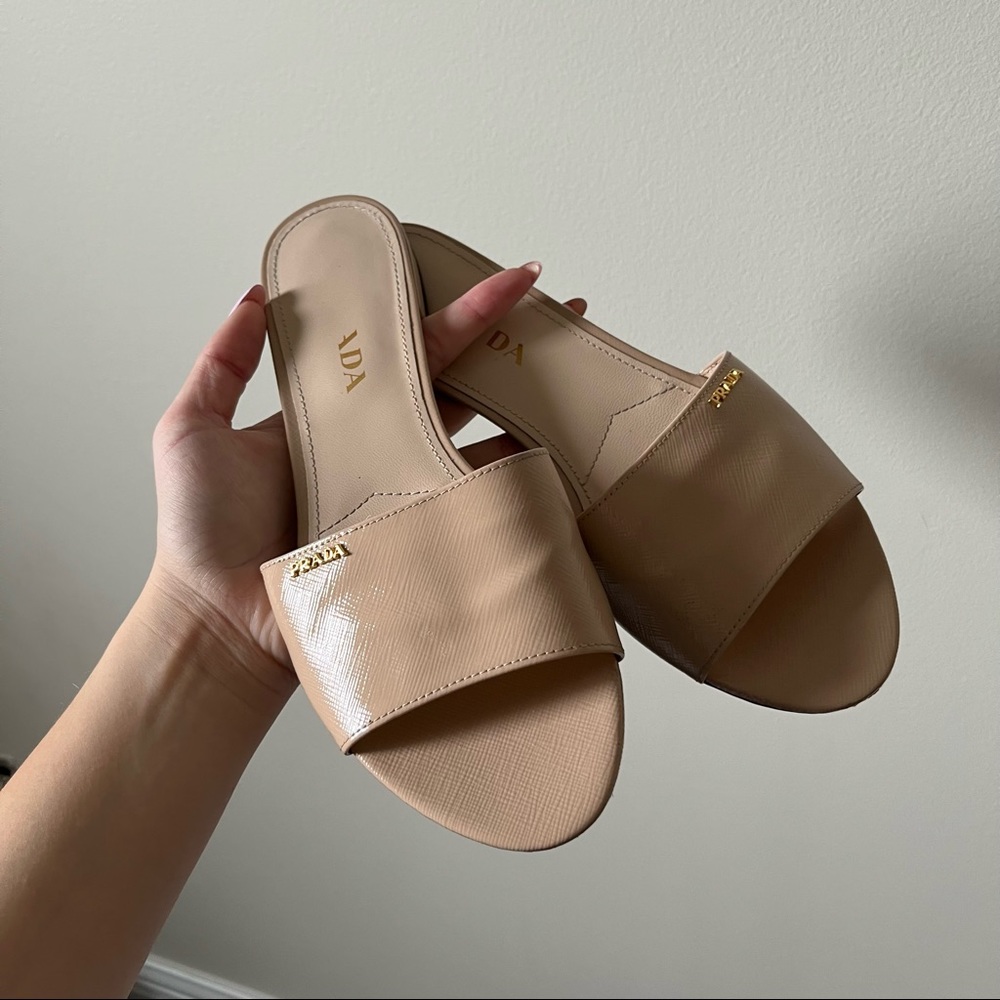 Authentic Prada nude slide sandals